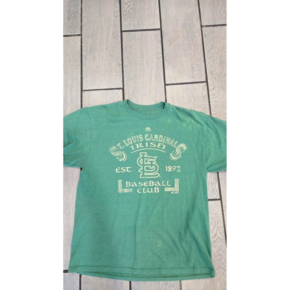 Majestic St Louis Cardinals Irish Baseball Club Green T-Shirt Mens Large MLB